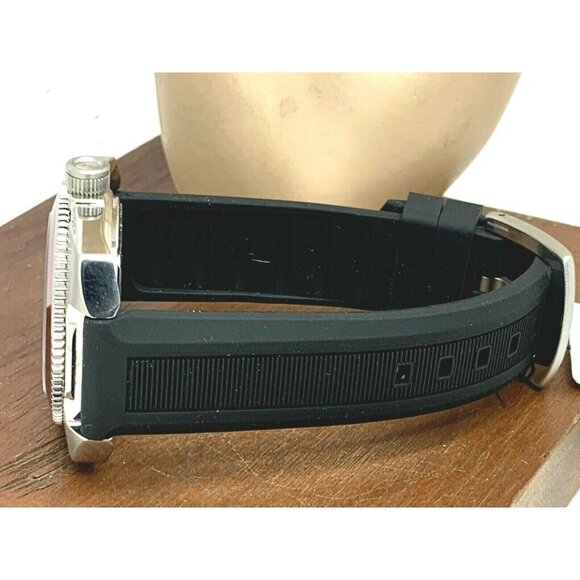 Fossil Men's Watch WB1042 Quartz Black Dial Silver Red Bezel 38mm Rubber… - Picture 9 of 13